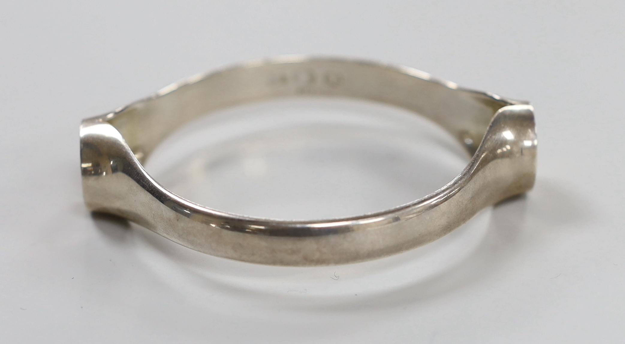 A Nanna Ditzel? for Georg Jensen sterling and two stone cultured pearl set bangle, design no. 277.